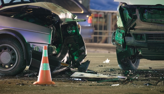 Aftermath of a car accident at night